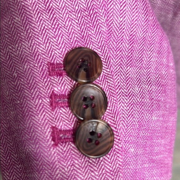 Talbots Pink Linen Blazer size 12P lined One button closure herringbone pattern - Picture 11 of 13